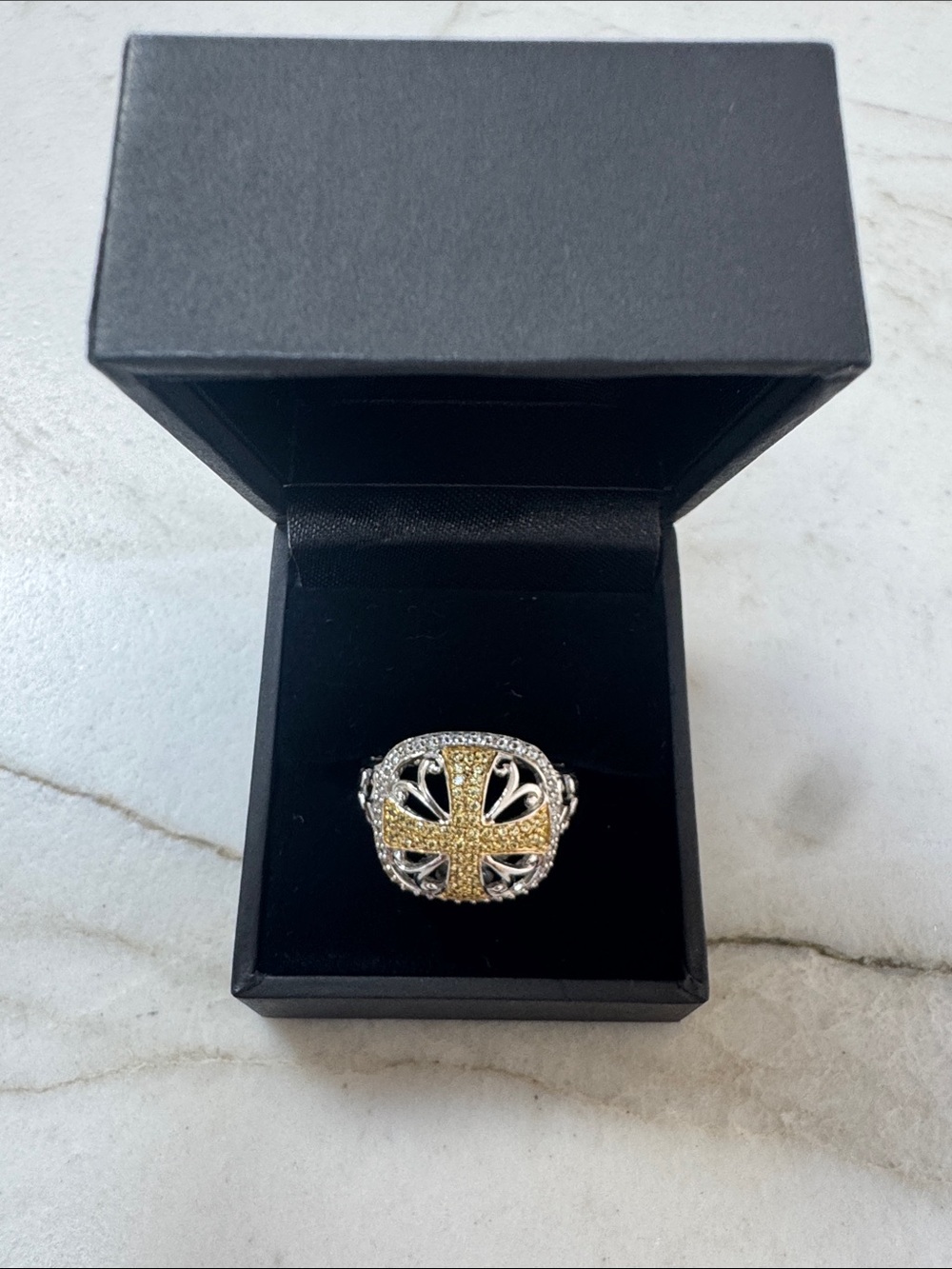 Sterling Silver Signet Style Pavé Maltese Cross Ring